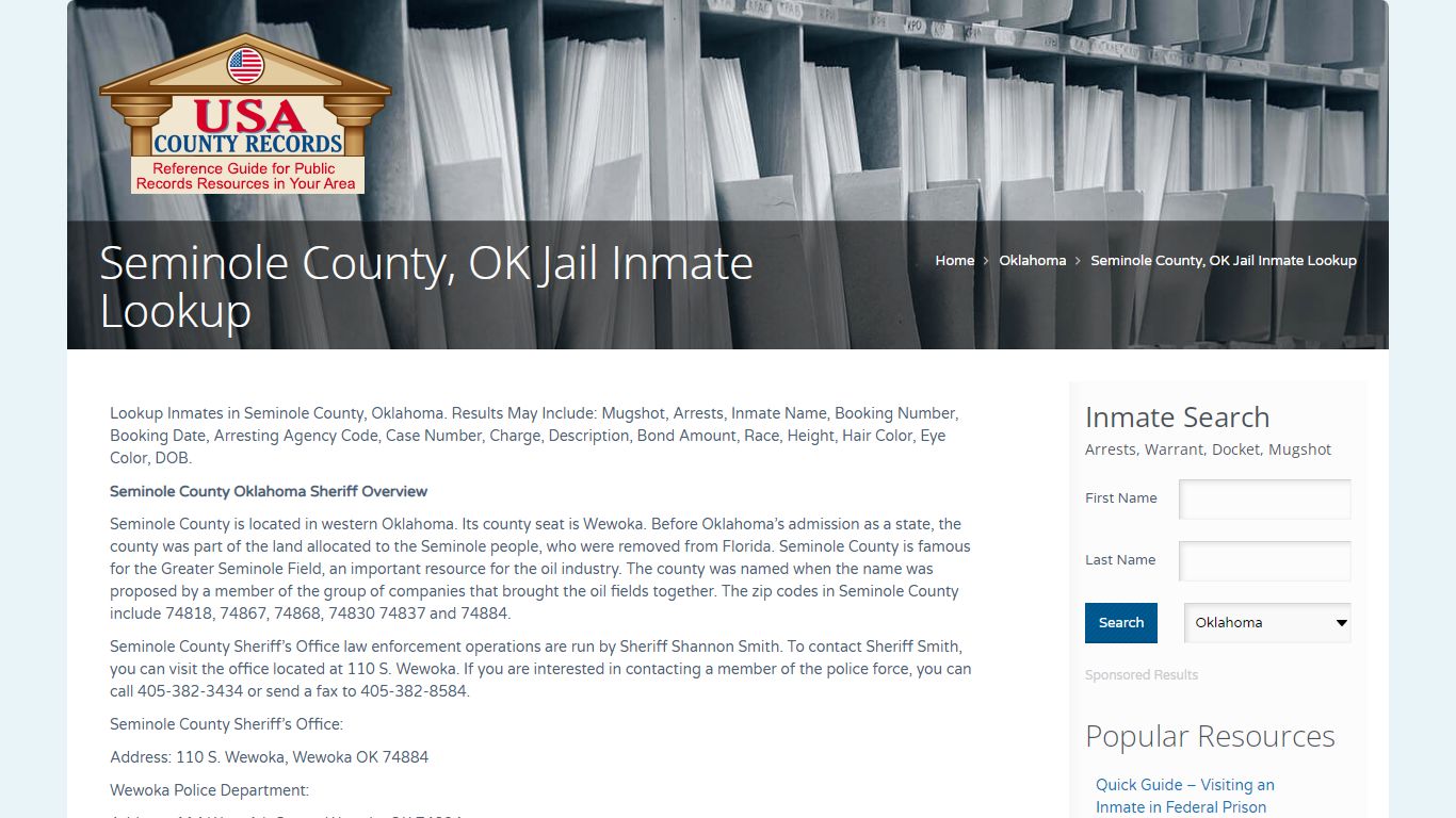 Seminole County, OK Jail Inmate Lookup | Name Search